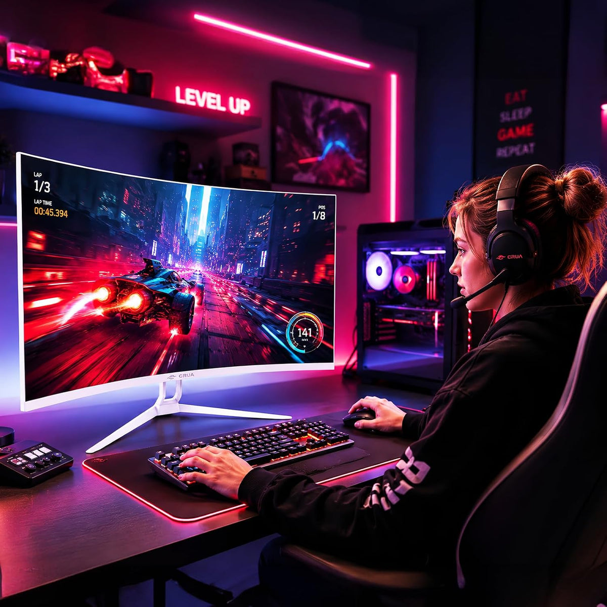 CRUA Monitor curvo para juegos de 32" 4K 240 Hz, 1500R, FreeSync, p...