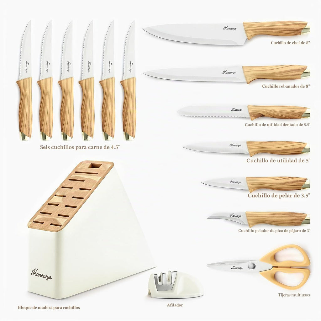 Juego de cuchillos, juego de cuchillos de cocina de 15 piezas con