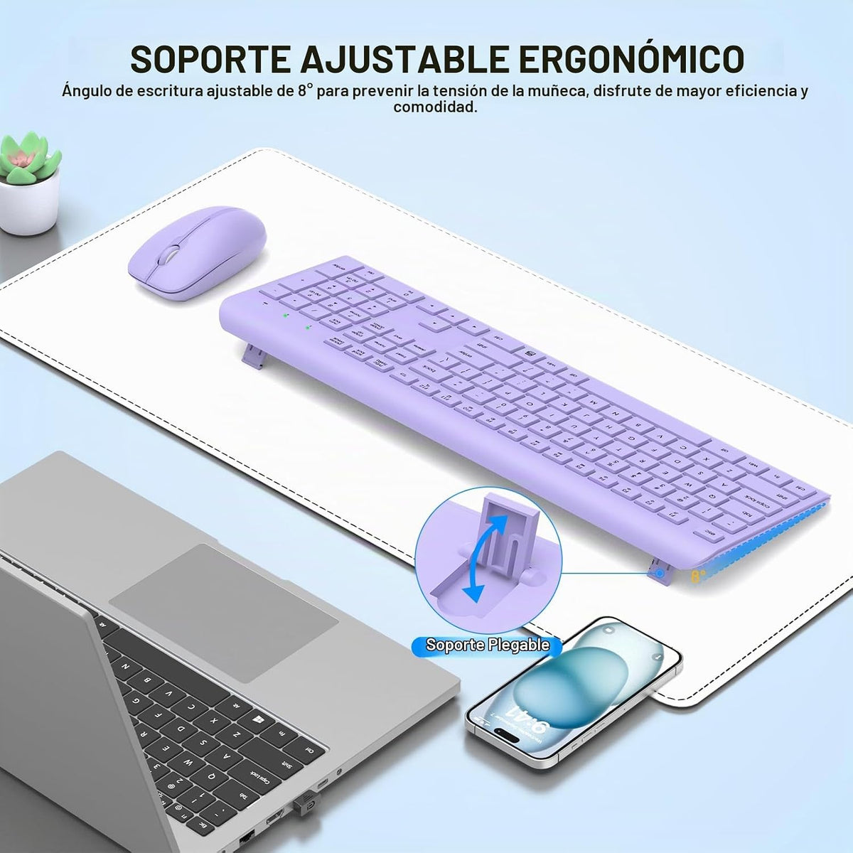 Combo de teclado y mouse inalámbricos, teclado ergonómico silencios...