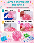 Juego de hacer bolas antiestrés para adultos, juego de fabricación blanda con 15 pieles de bolas TPR, 9 tipos de rellenos, bomba de aire, herramienta de vacío, tapones y bridas para cables, haz que