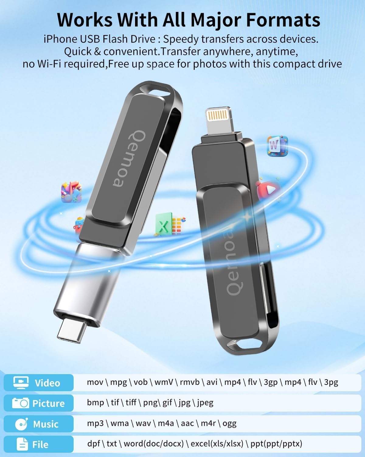 Memoria externa de 256 GB con certificación MFi para iPhone, Negro