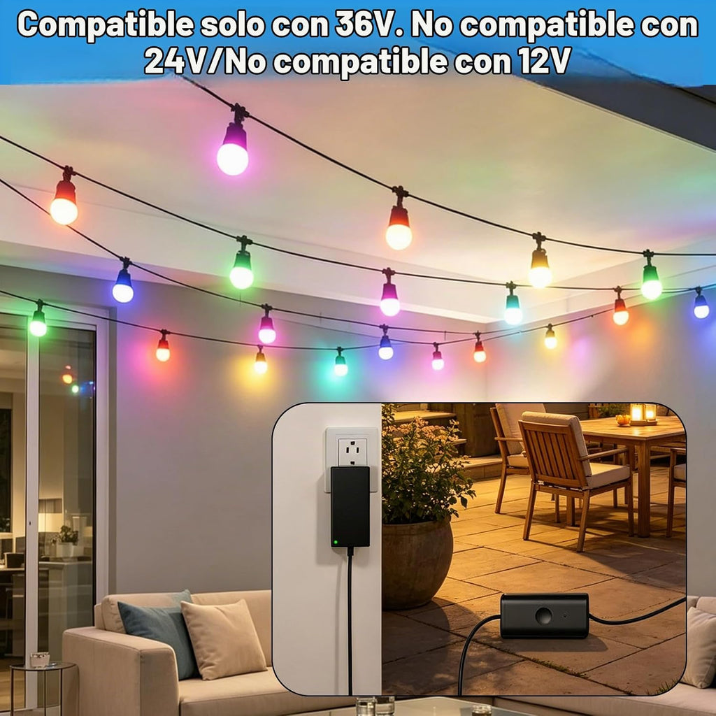 Adaptador de corriente de 36 V para Govee Smart Outdoor String Lights 2 Compatible con Govee H7037 H7038 H7039 Cargador de cable de alimentación