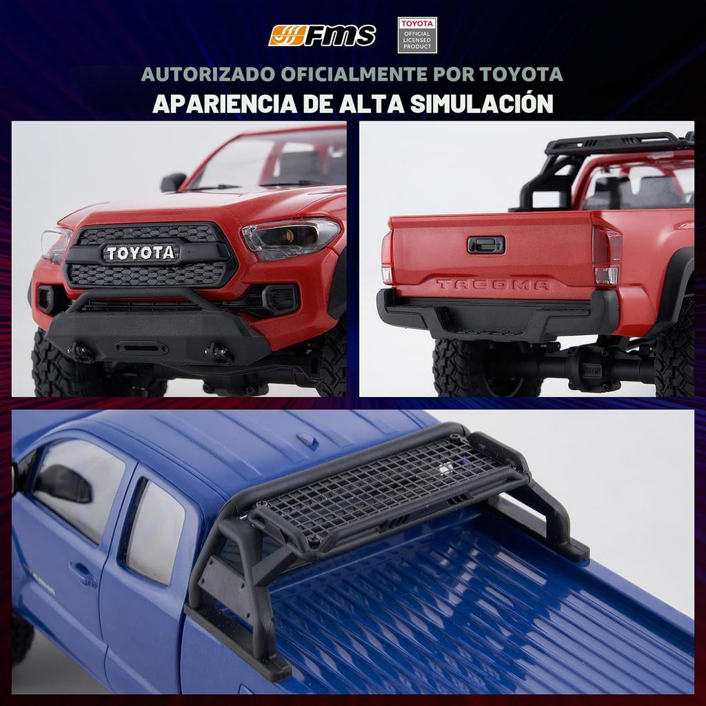FMS FCX24 TOYOTA TACOMA 1/24 RC Crawler 4x4 RC Truck Crawler, con licencia oficial RC Rock Crawler con transmisión de 2 velocidades, motor de alto par, rodamientos totalmente metálicos, auto RTR RC para adultos (GRAY)