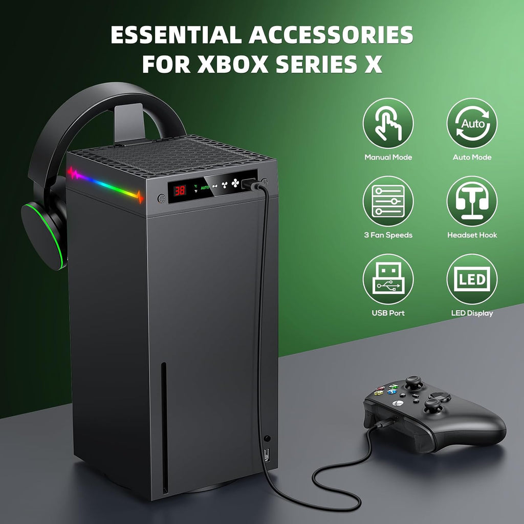 Auto Ventilador de Enfriamiento para Xbox Series X con Pantalla LED de Temperatura y 9 Luces RGB