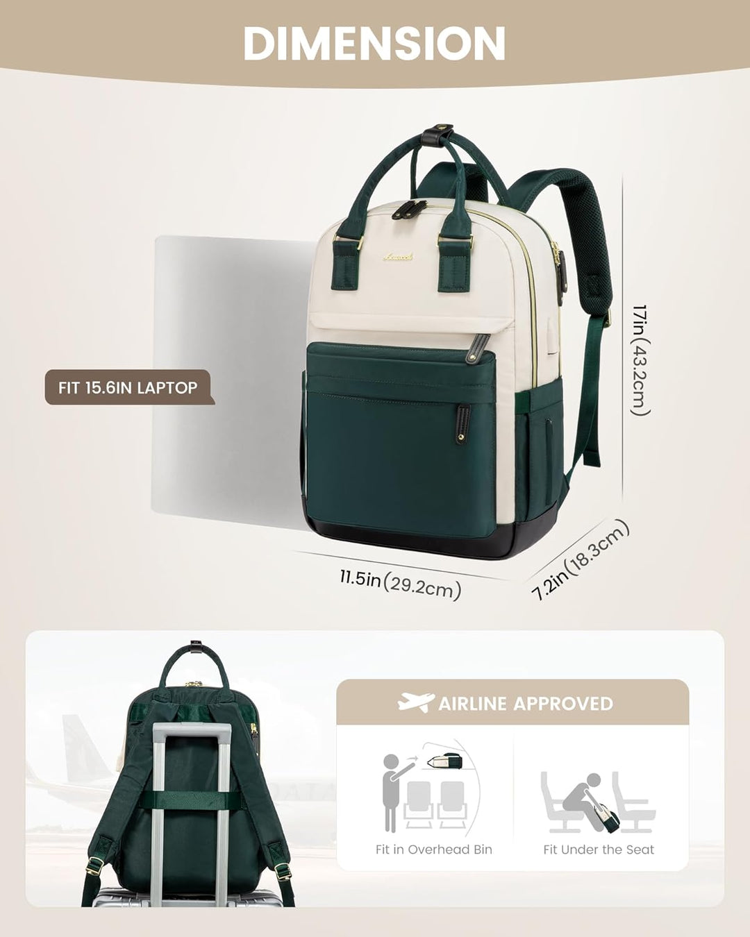 LOVEVOOK - Mochila para portátil de viaje para mujer, bolsa antirro...