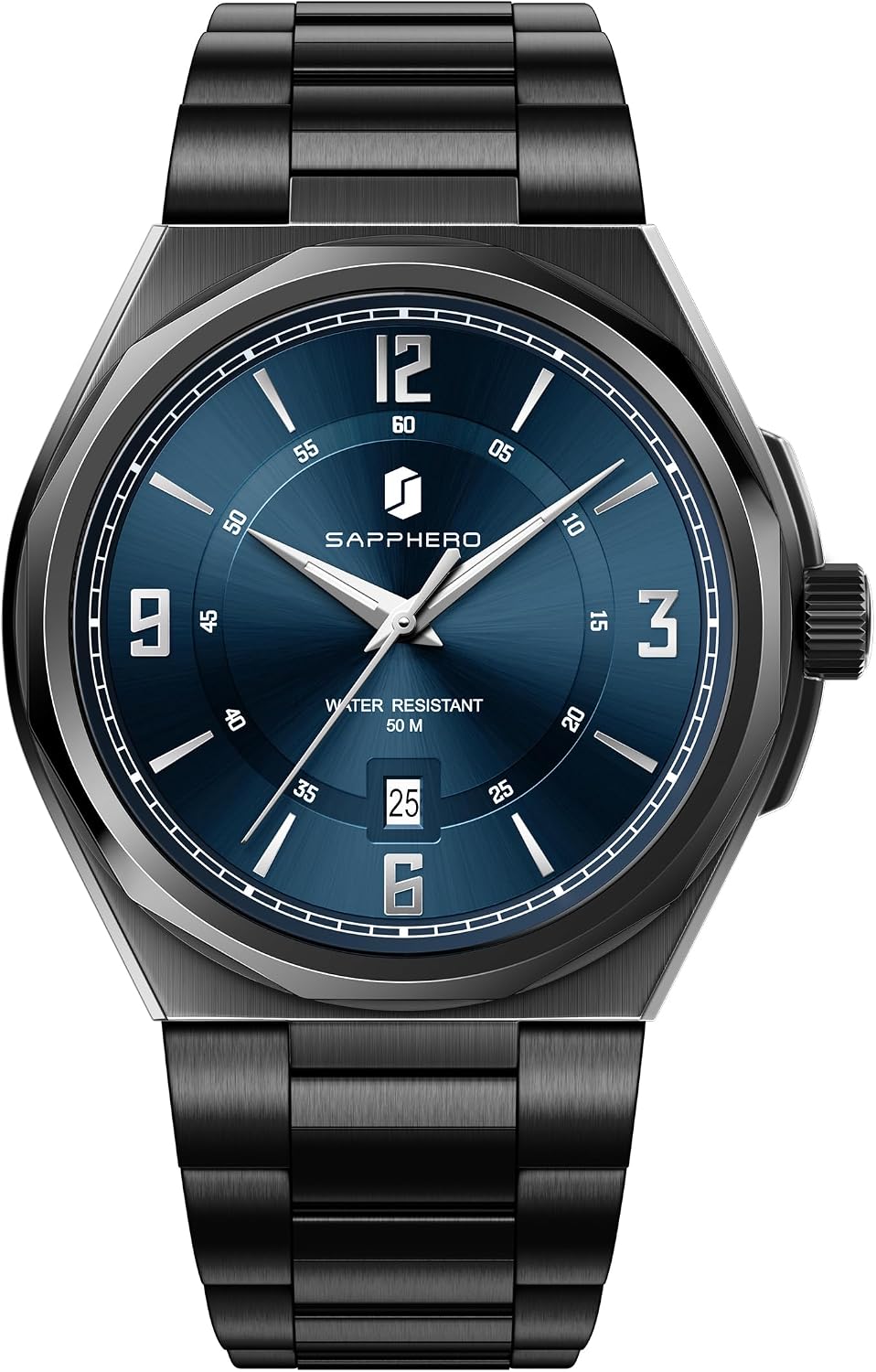 SAPPHERO Reloj para hombre con subesfera de fecha/esfera de números arábigos, cuarzo analógico, correa de acero inoxidable/piel, 164 ft impermeable, reloj de pulsera de vestir casual para trabajo de