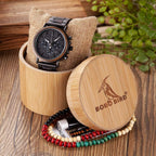 BOBO BIRD Relojes de madera para hombre, con cronógrafo combinado de madera y acero inoxidable, cuarzo militar, relojes de pulsera casuales