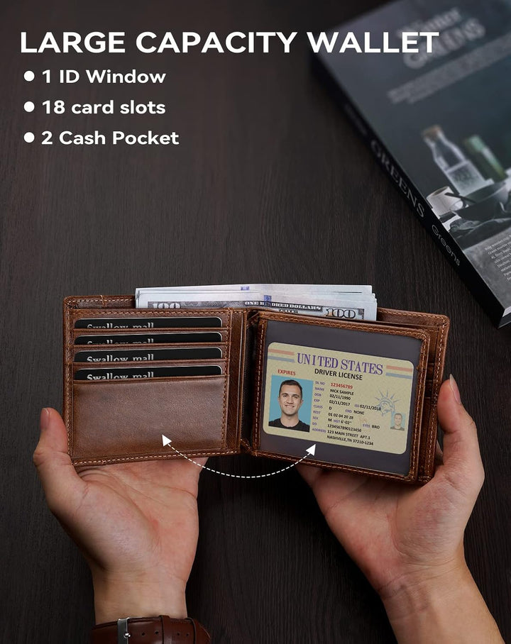 Swallowmall Cartera de cuero para hombre, billetera plegable de cue...