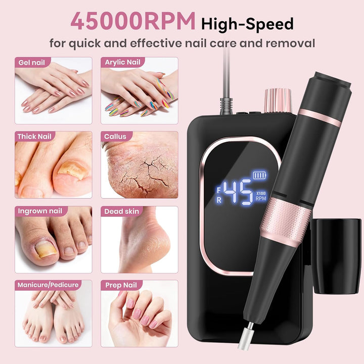 Taladro de uñas eléctrico profesional de 45000 RPM, lima de uñas po...