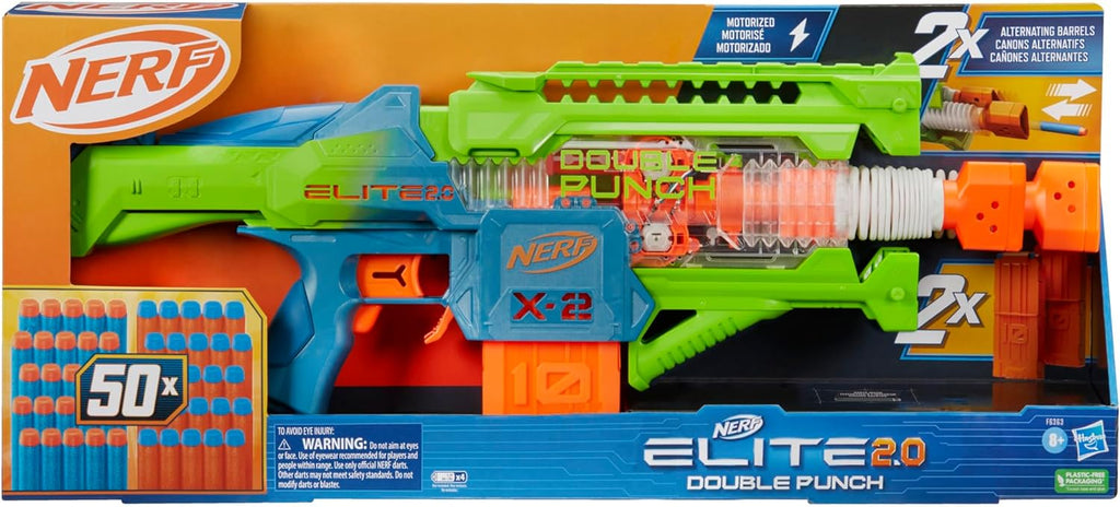 Nerf Elite 2.0 - Pistola motorizada de doble perforación, 50 dardos, 2 clips de 10 dardos, a partir de 8 años