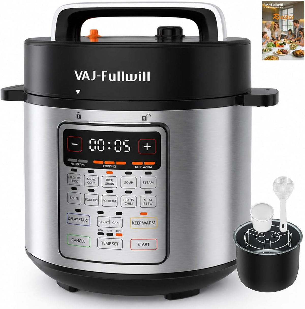 VAJ Olla a presión eléctrica programable 9 en 1 de 6Qt, olla antiadherente