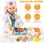 EFO SHM Kit de médico para niños, 34 piezas para niños pequeños de 3 a 5 años con bolsa de almacenamiento médico y estetoscopio real, para niños y niñas, divertido juego de rol, juego de doctor para