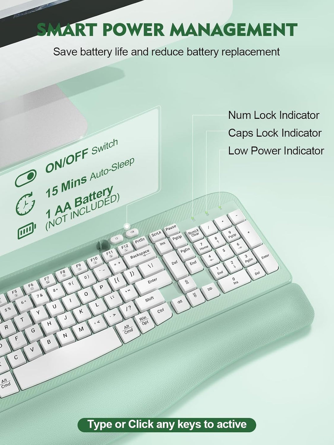 Teclado inalámbrico ergonómico con reposamuñecas acolchado, teclas...
