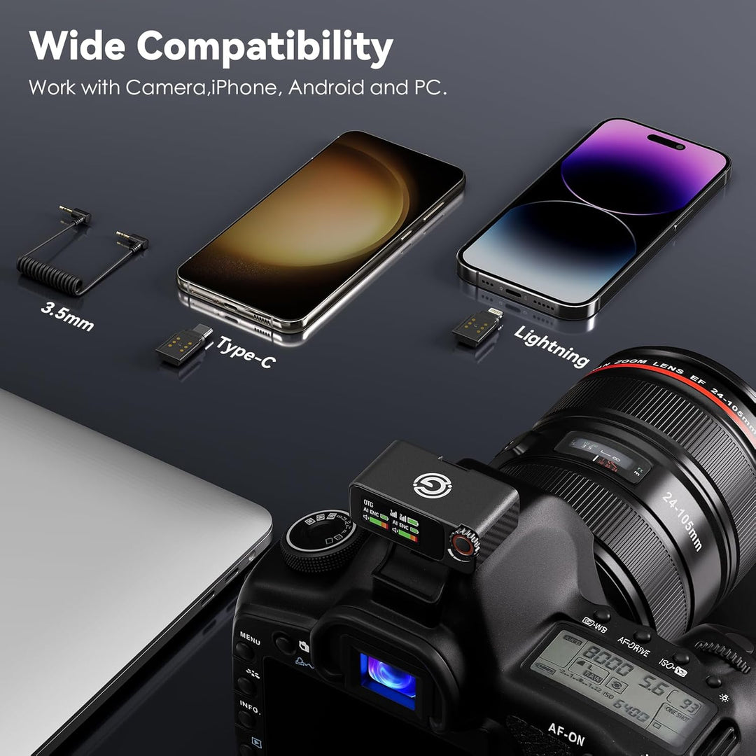 Gamiity Micrófono inalámbrico para iPhone\/Android\/cámara, cancela...