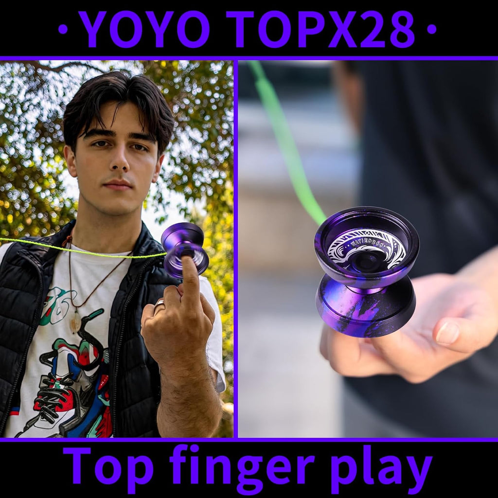 El juego de yoyo de metal 2 en 1 TOPKX28 cuenta con un yoyo mejorado giratorio de dedos, adecuado para niños, adultos, principiantes y profesionales para realizar trucos de Yoyo.