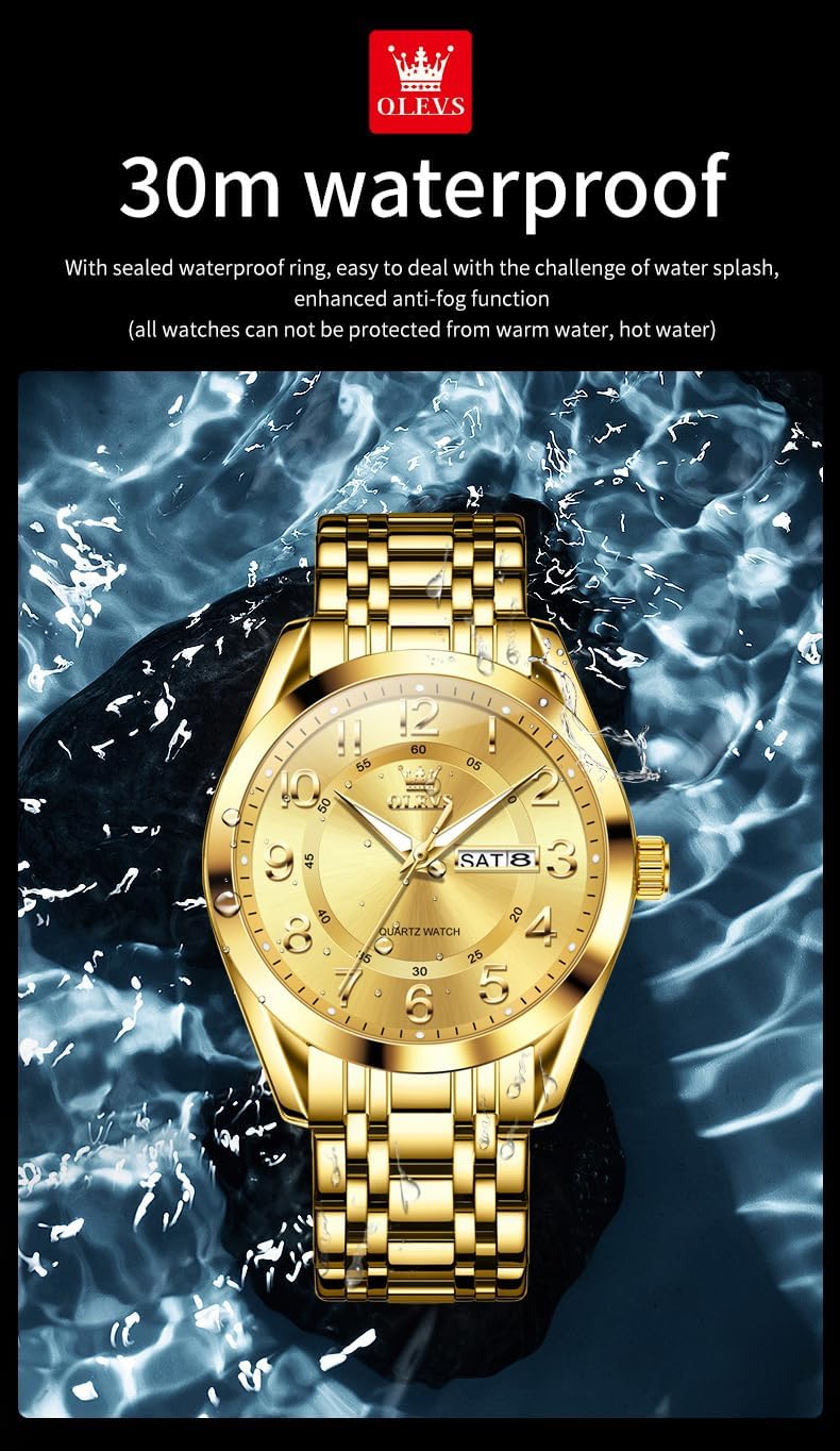 OLEVS Relojes para Hombres de Negocios de Acero Inoxidable, a Prueba de Agua, Estilo Casual Formal