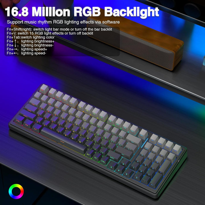 AULA Teclado mecánico inalámbrico F99, estructura de junta teclado...