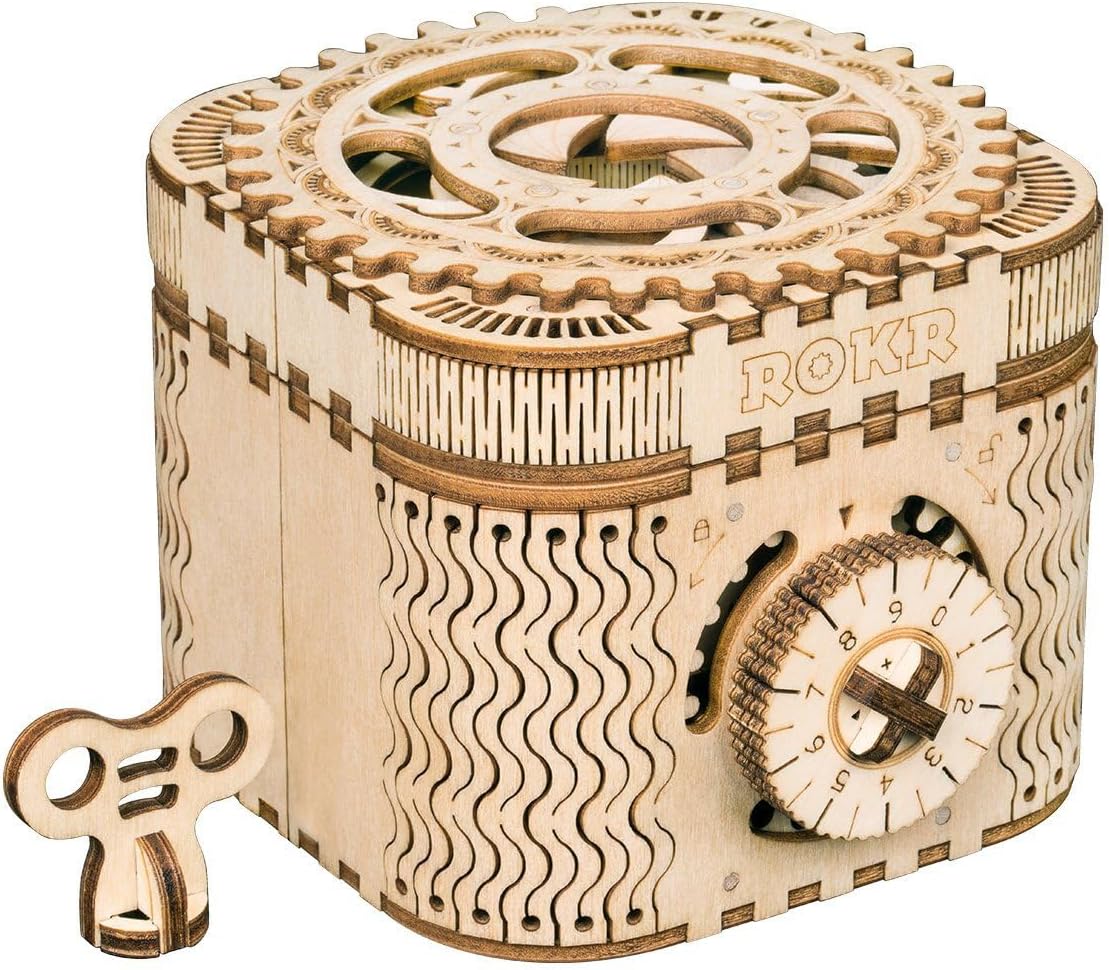 ROKR Caja del Tesoro Mecánica Rompecabezas 3D de Madera Modelo DIY Rompe-Cabezas Mental Proyectos para Adultos Edad 14+ Regalo de Cumpleaños Juguetes Educativos Rompecabezas de Madera para Adultos