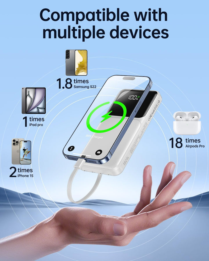 RONEGN Cargador portátil con cable integrado, cargador de batería d...