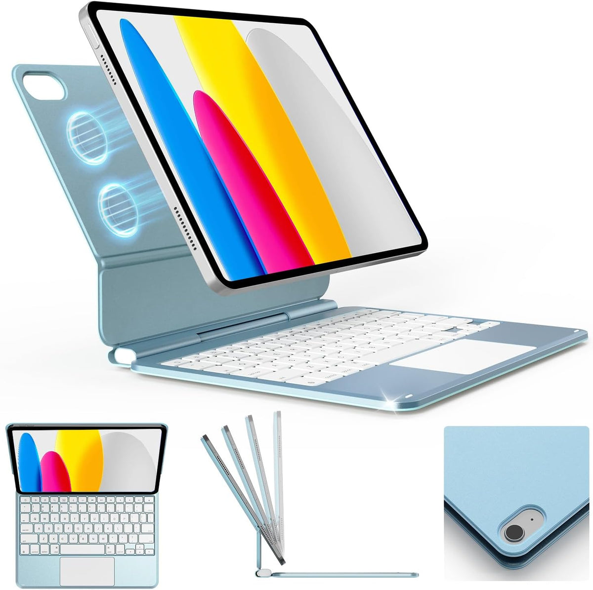 BOBOLEE Funda de teclado delgada de aluminio para iPad A16 11ª 10ª