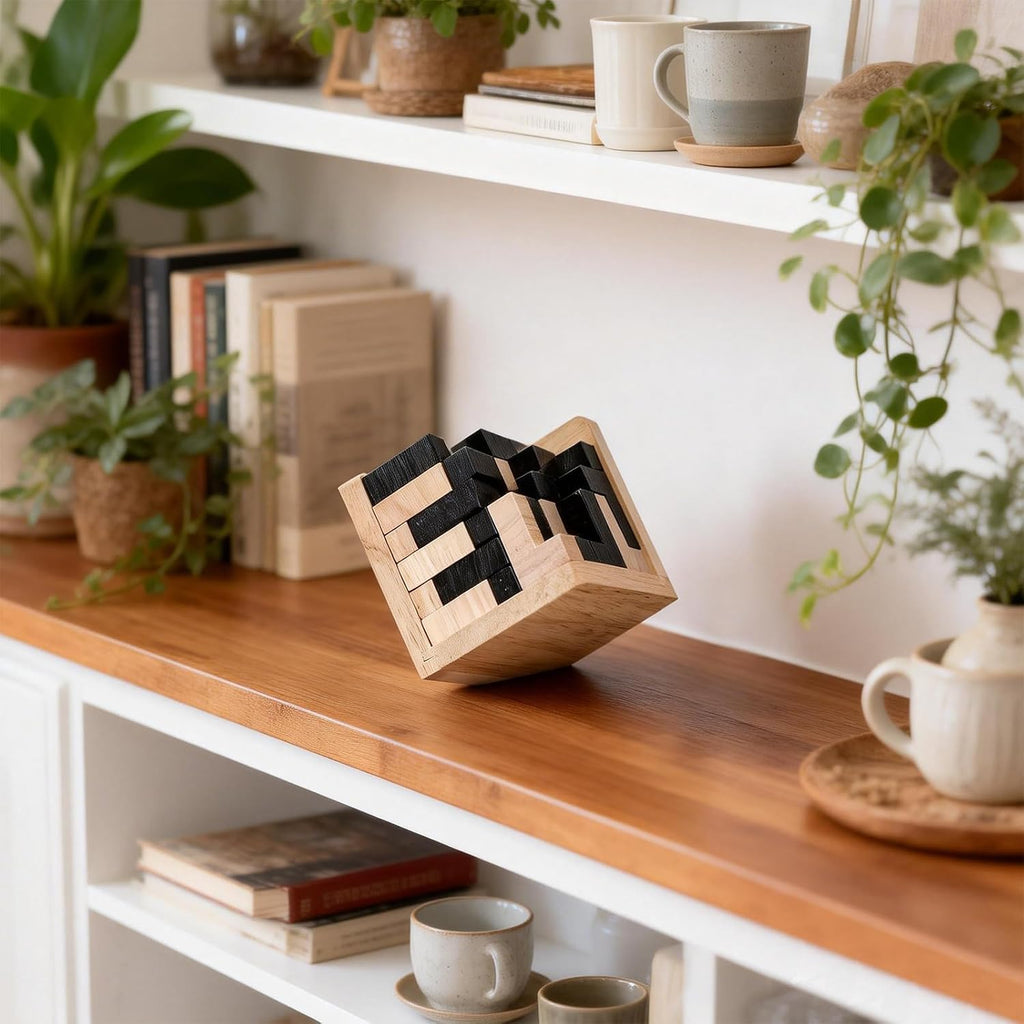 5 rompecabezas de madera para adultos y niños - Rompecabezas de cubo y forma, juegos de lógica y educativos, diversión familiar