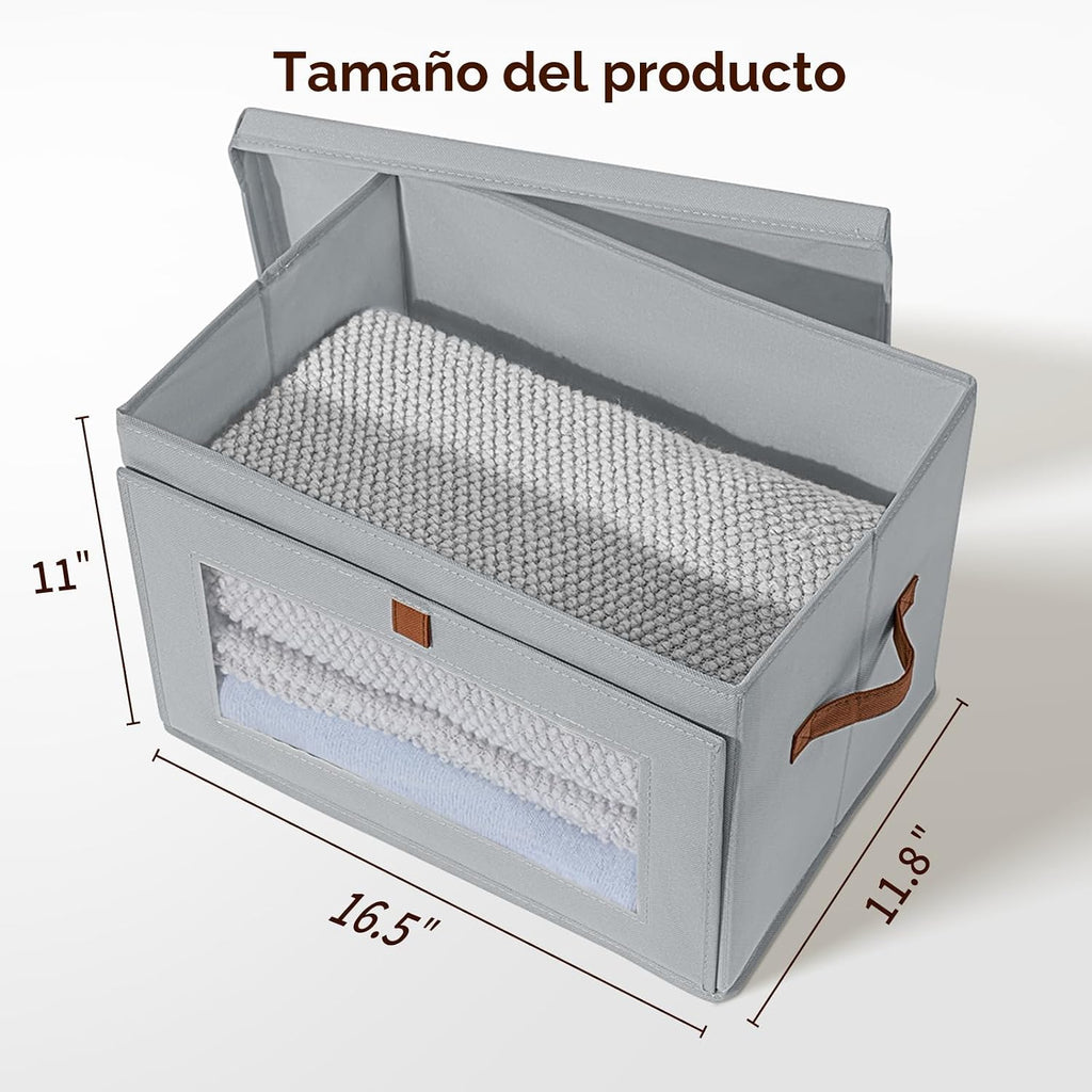 Contenedores grandes de almacenamiento para armario, contenedores de almacenamiento plegables con asas y ventana, organizador de cubos de tela con tapas, cajas decorativas para sala de estar