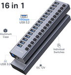 ACASIS, HS082, hub USB 3.2 de 16 puertos, alimentado
