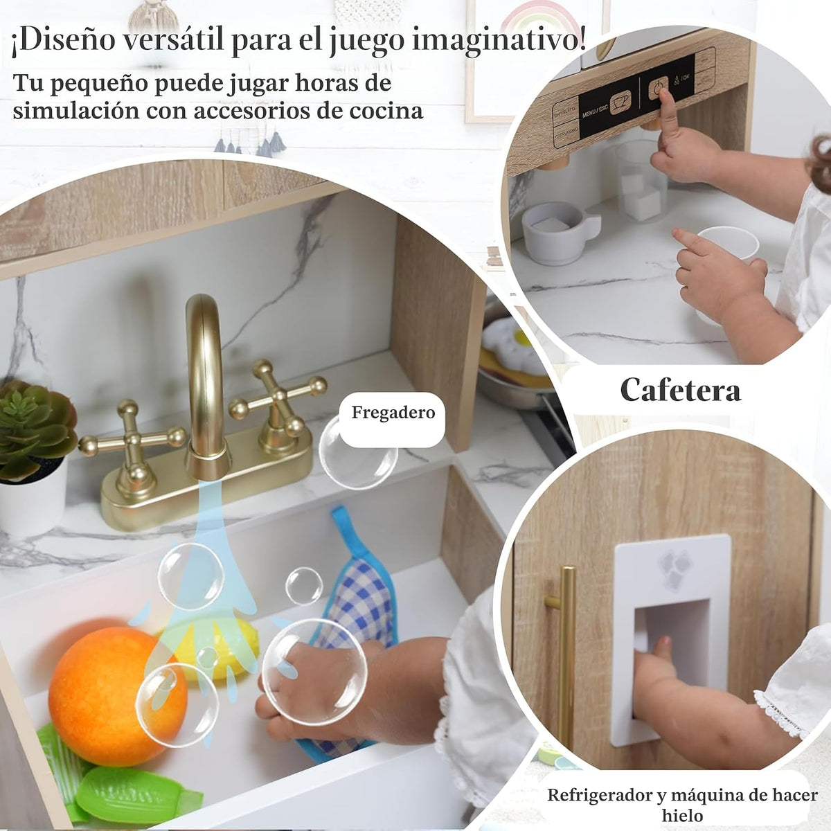 Cocina de madera para niños con luces y sonidos, diseño moderno