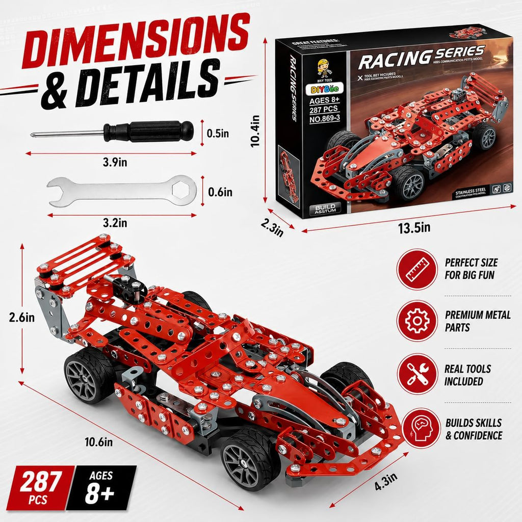 Kit de coche modelo de metal, 287 piezas de juguetes de construcción