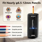 AFMAT PSC2 Sacapuntas eléctrico, sacapuntas totalmente automático, entrada y salida automática, sacapuntas manos libres recargables para lápices jumbo y de colores (0.23-0.47 pulgadas), portátil para