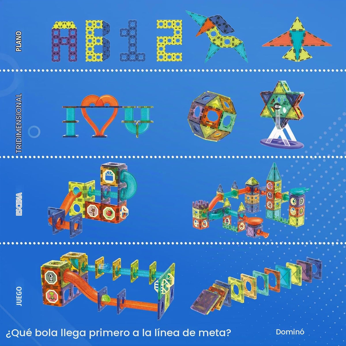 Contixo Juguetes de Construcción STEM – 110 piezas Azulejos Magnéticos 3D para Pistas de Canicas, Juguetes de Aprendizaje y Apilamiento, Conjunto de Bloques de Construcción Educativos, Creatividad Más