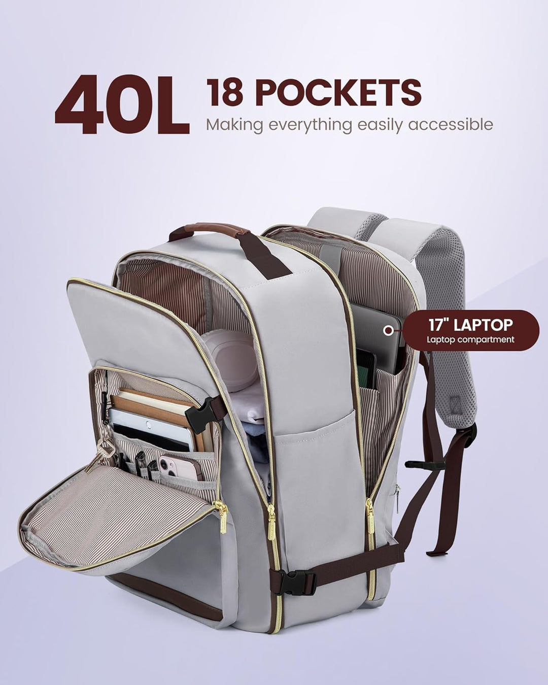 LOVEVOOK Mochila de viaje para mujeres y hombres, 40L, aprobada por...