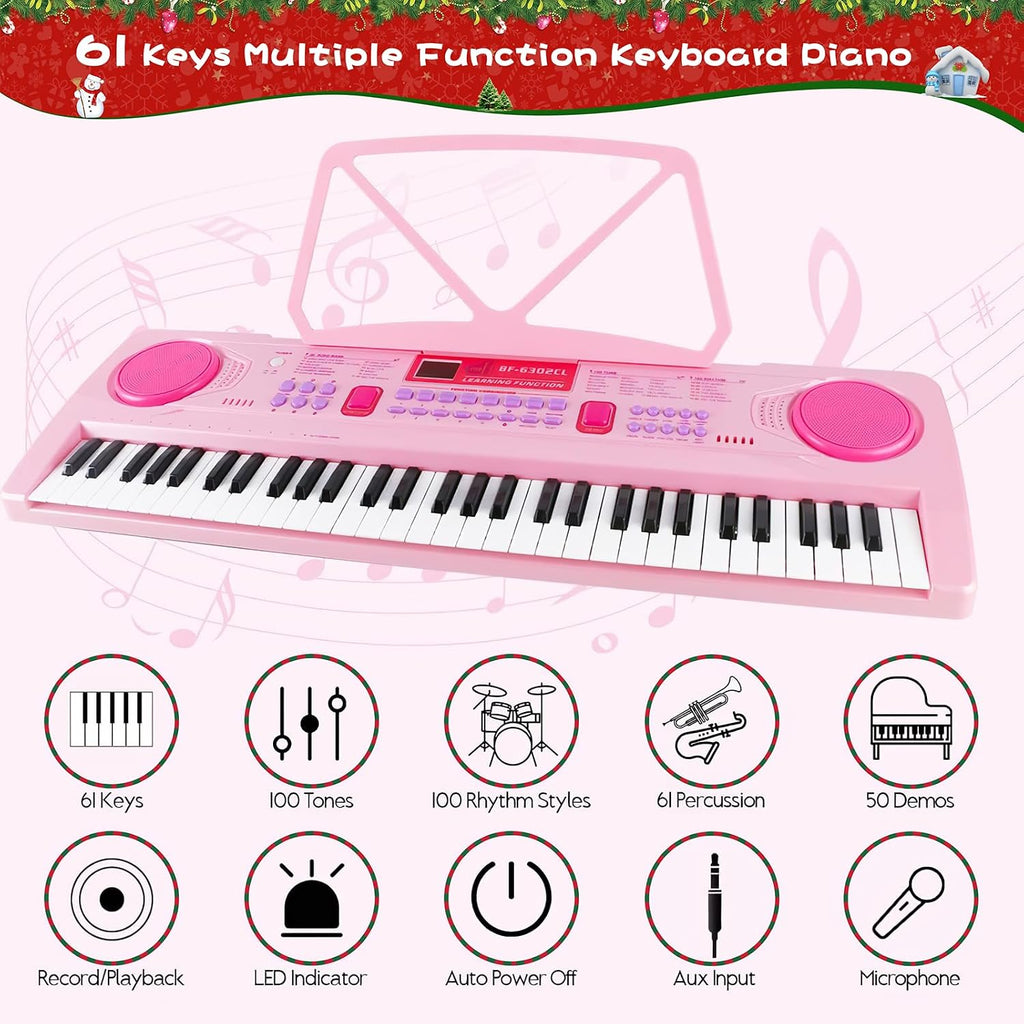 Kids Piano teclado, 61 Key Portable Electronic Piano con Teaching Mode