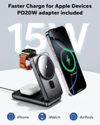 Estación de carga plegable 3 en 1 para Magsafe, cargador de teléfono de viaje y reloj para Apple, base de carga inalámbrica PD20W para múltiples dispositivos iPhone 17 16 15 14 13 12 Series/Apple