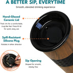 Elemental Artisan - Vaso aislado de triple pared, taza de viaje para café, reutilizable, de acero inoxidable, con tapa de cerámica, tazas de café térmicas para bebidas calientes (6 horas) y frías (18