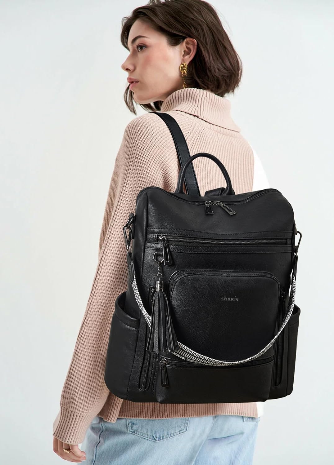 Shrrie: mochila de cuero vegano para laptop de 14 pulgadas para muj...