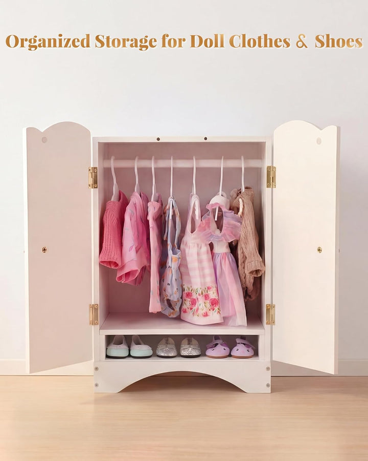 Armario de madera para muñecas de bebé con 10 perchas y estante, ar...