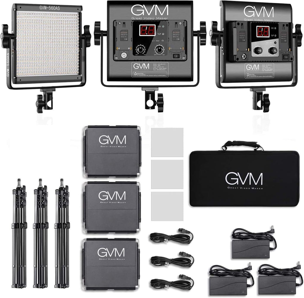 GVM - Luz de video LED 560, 3 paquetes de iluminación de fotografía...