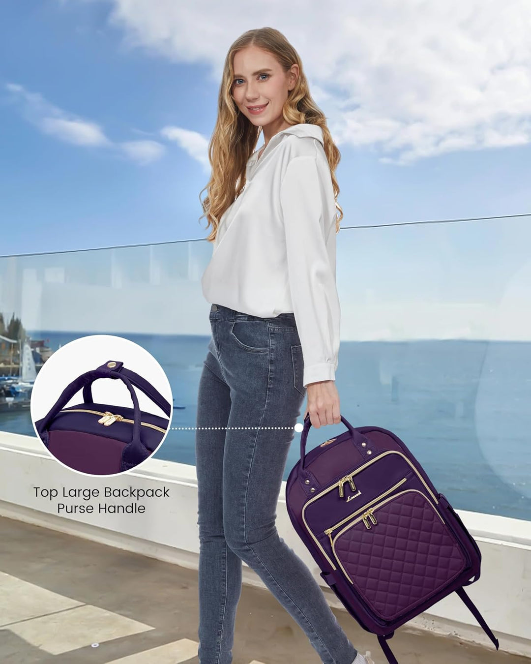 LOVEVOOK - Mochila de computadora portátil para mujer, bolsa de via...