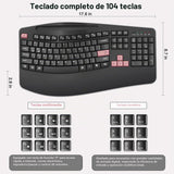 Combo de teclado y mouse inalámbricos, teclas onduladas de tamaño c...