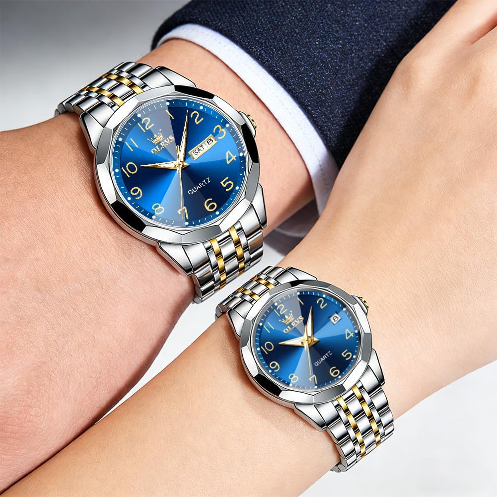OLEVS Relojes de Pareja de San Valentín - Lujo, Moda para Hombre y Mujer, Juego de Relojes