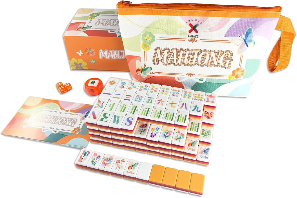 American Mahjong Gradient Design Set 1.2 pulgadas 160 Acrílico Alto Grado Cuatro Capa Naranja Mah-Jongg Azulejos