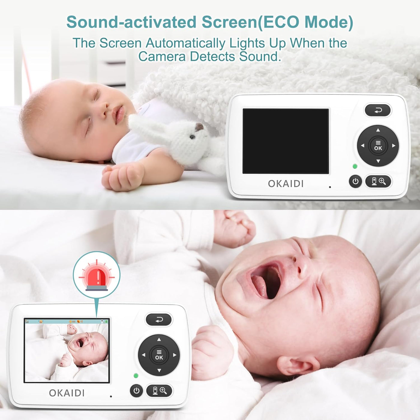 OKAIDI Monitor de video para bebé con cámara y audio, monitor portá...
