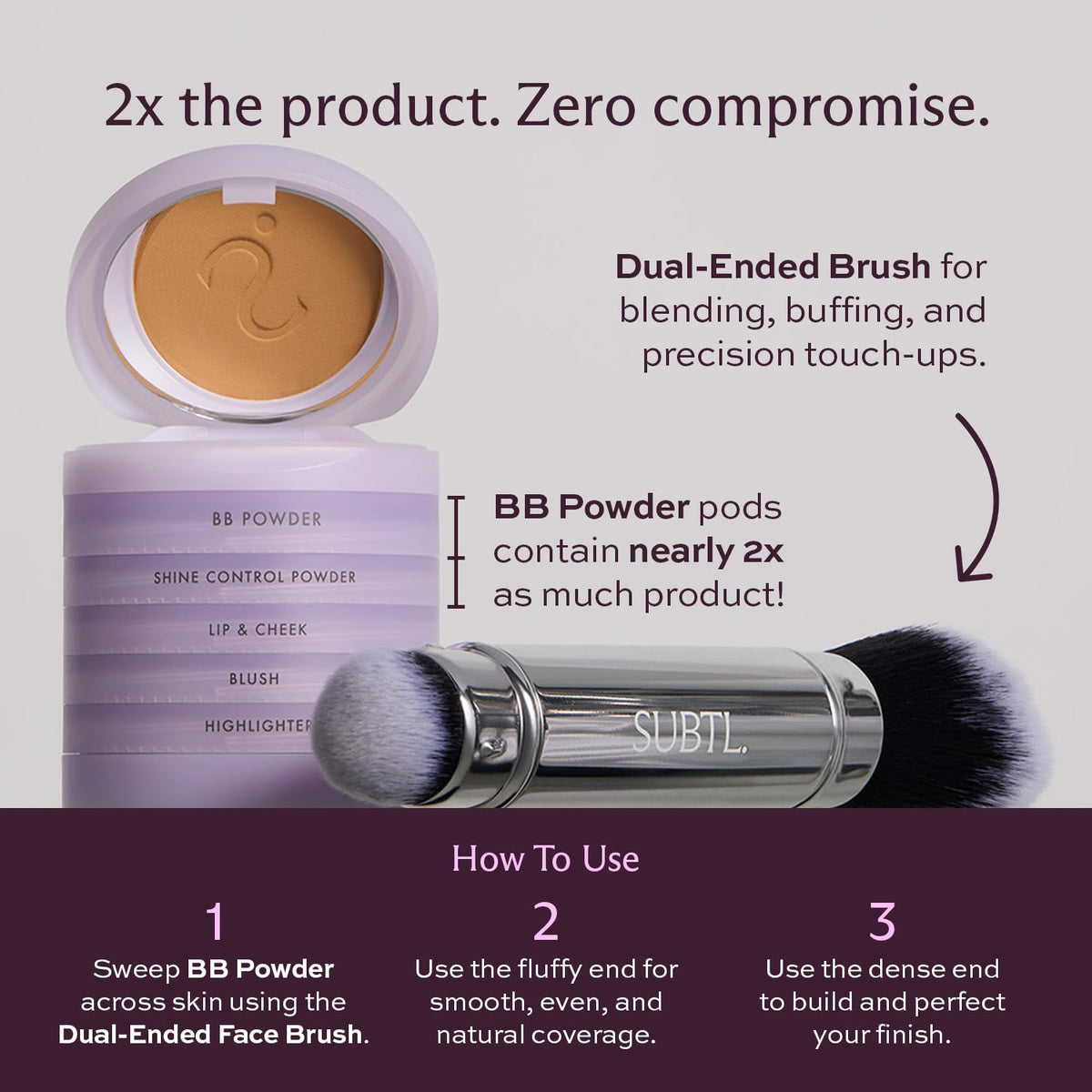 Subtl Beauty Polvo BB + cepillo facial de doble extremo, mediano 4...
