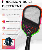 Warping Point Pala de pickleball Neon Gen 3, aprobada por UPA-A, fibra de carbono T700 cruda de triple capa, núcleo EdgeFusion de 16 mm, marco termoformado, giro a nivel de torneo, control y potencia