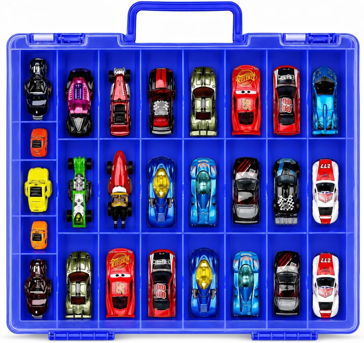 Organizador de juguetes de almacenamiento compatible con Hot Wheels Car, contenedor para coches de fósforos, mini juguetes, muñecas pequeñas, caja de transporte de doble cara para autos