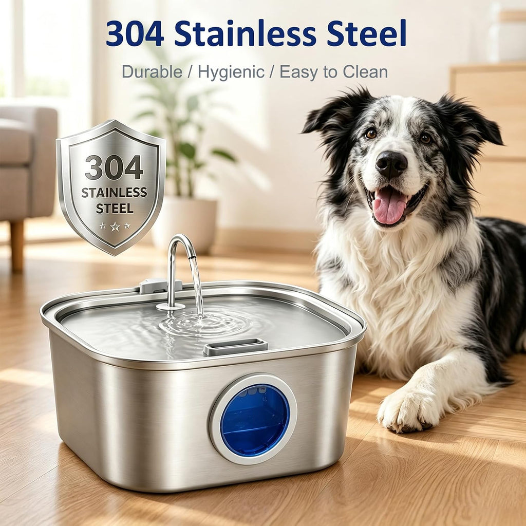 Fuente de agua para perros grandes, cuenco de acero inoxidable para perros