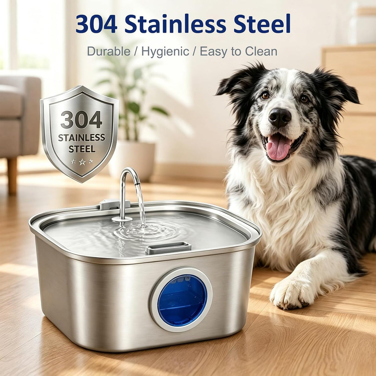 Fuente de agua para perros grandes, cuenco de acero inoxidable para perros