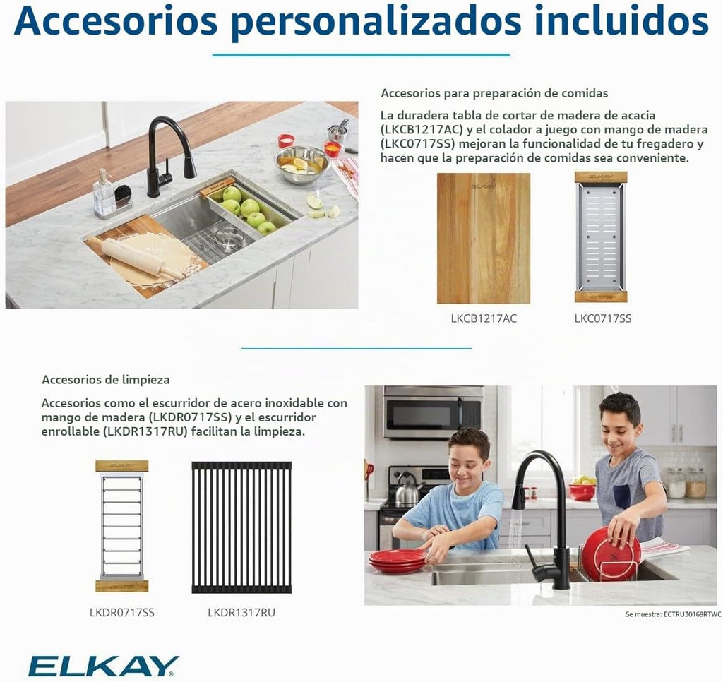 Elkay Fregadero de estación de trabajo EFRU30169RTWC, 31-1/2", calibre 16