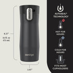 Contigo West Loop - Taza de viaje aislada de acero inoxidable 3.0, a prueba de fugas con tapa de sellado automático, 16 onzas, negro mate